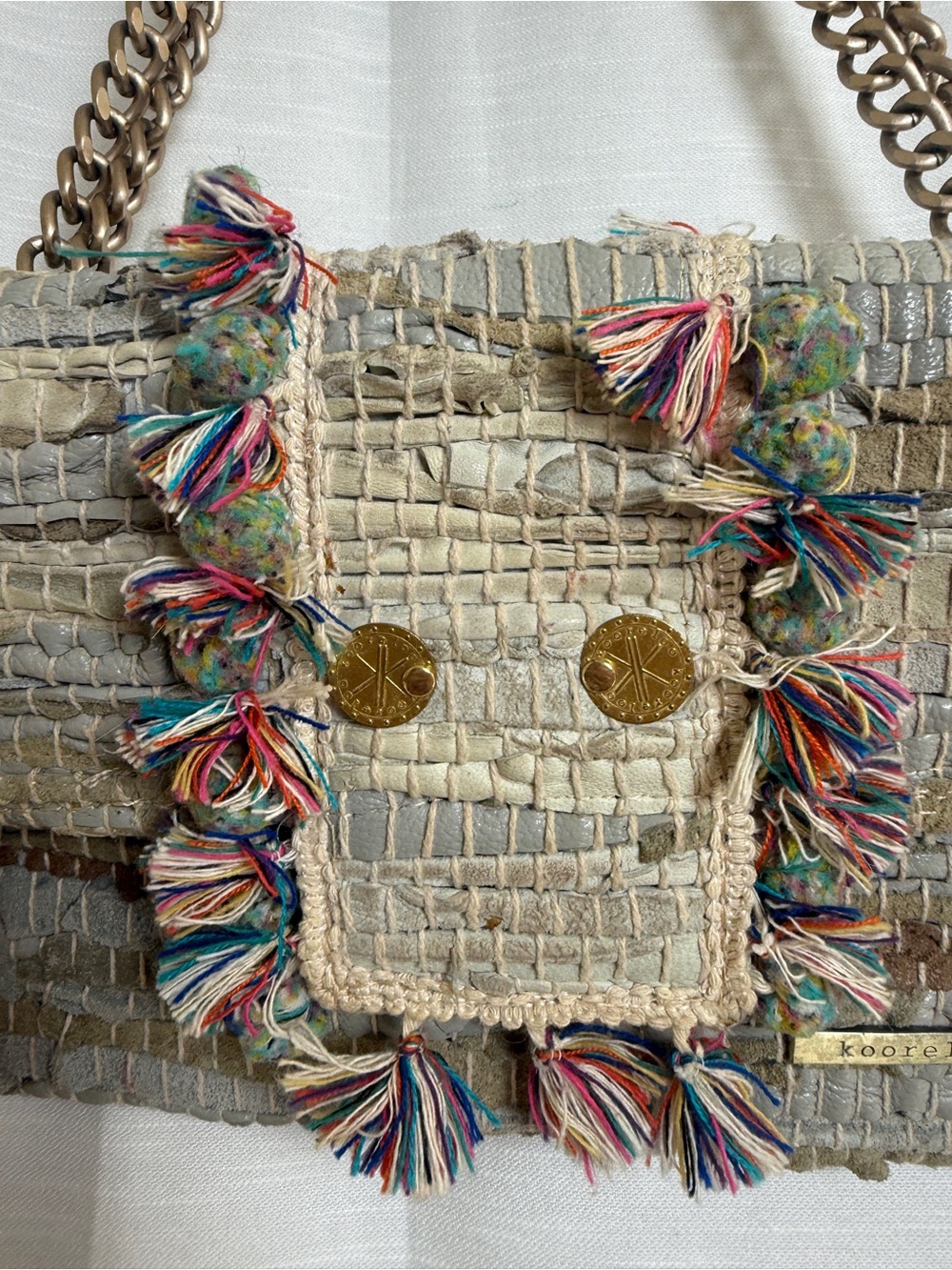 Kooreloo Woven Tassel Crossbody Bag Gray Multi Fringe Chain Designer Handbag - Picture 9 of 17